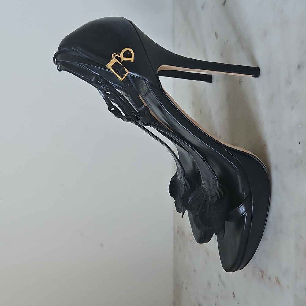 DIOR: Logo Charm And Ruffle Heels - Picture 10 of 10
